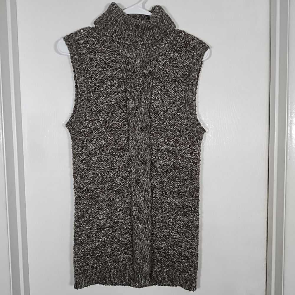 TEX by Max Azria Women's M Sleeveless Gray Turtleneck Sweater Cable Knit Silver